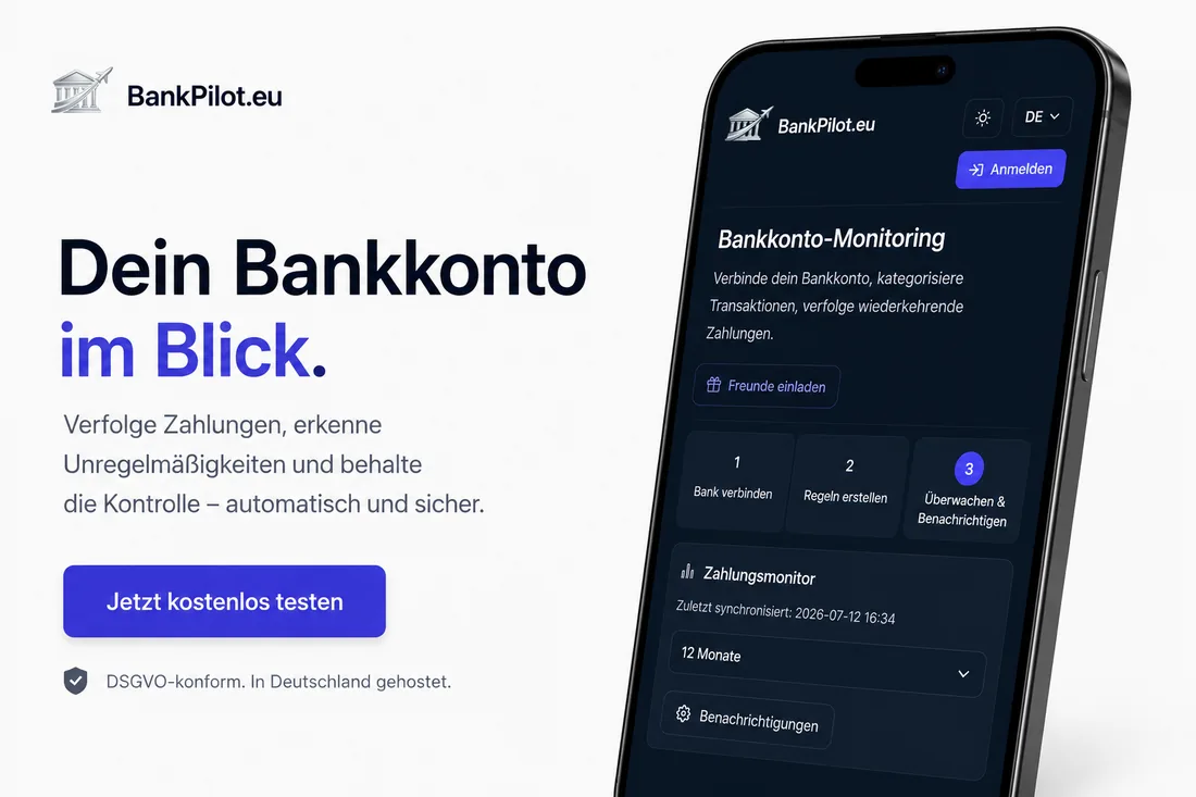 Startklar in drei Schritten: Bank verbinden, Regeln erstellen, überwachen lassen.
